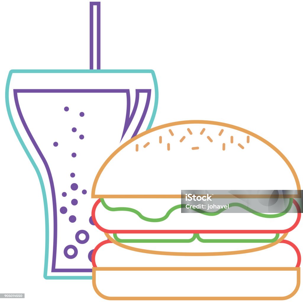 burger and soda glass straw fast food burger and soda glass straw fast food vector illustration American Culture stock vector