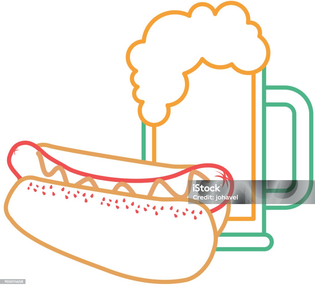 hot dog and beer food unhealthy hot dog and beer food unhealthy vector illustration Alcohol - Drink stock vector