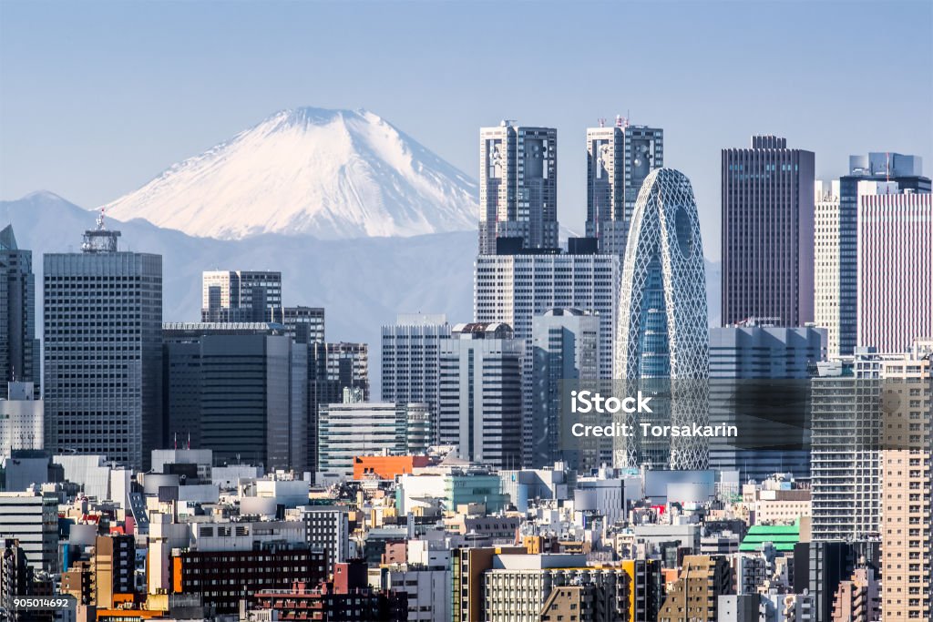 Mt.fuji Tokyo Shinjuku building and Mt. Fuji at Behind Tokyo - Japan Stock Photo