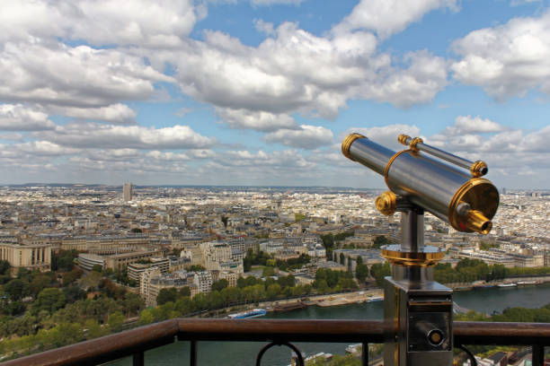 istock Monocular telescope at Eiffel Tower in Paris and view over the city. 905021534