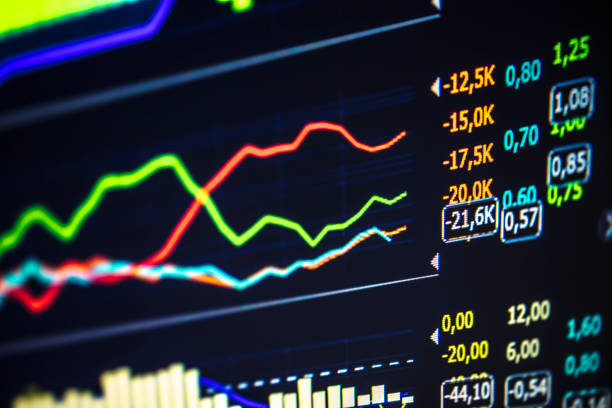 gráfico do mercado de ações - stock market stock ticker board stock market data finance - fotografias e filmes do acervo