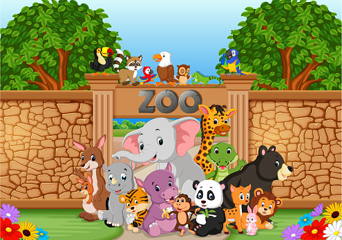 illustration of zoo and animals in a beautiful nature