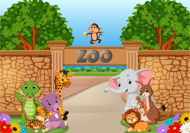 Vector illustration of zoo and animals in a beautiful nature