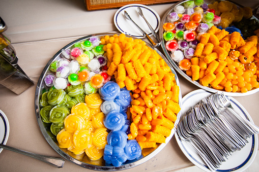 Variety of Thai desserts and Fios de ovos