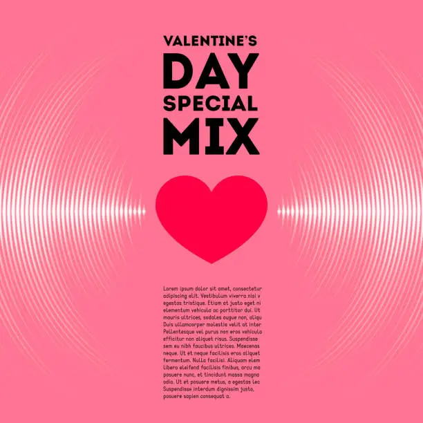 Vector illustration of Valentine's Day card with vinyl tracks and heart