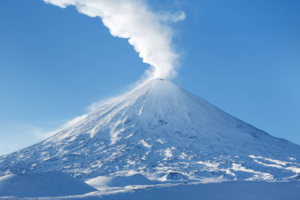 Mountain Klyuchevskaya Sopka on Kamchatka Peninsula - highest active volcano of Europe and Asia stock photo