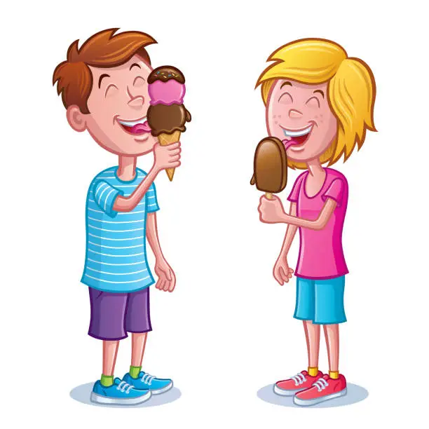 Vector illustration of Boy and Girl Licking Ice Cream