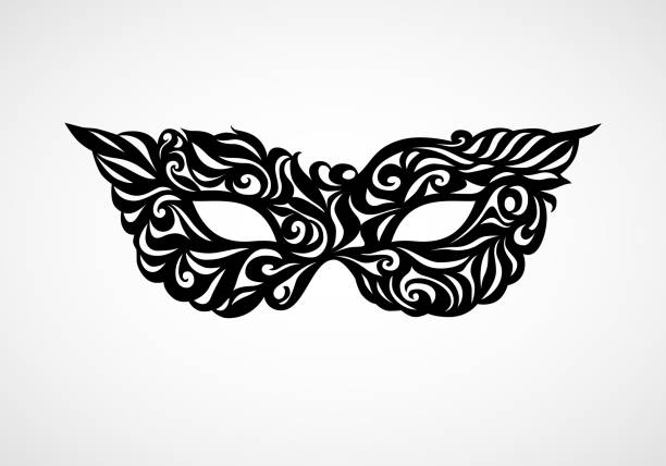 검은 무도회 마스크 흰색 배경에 고립 - mask mardi gras masquerade mask vector stock illustrations