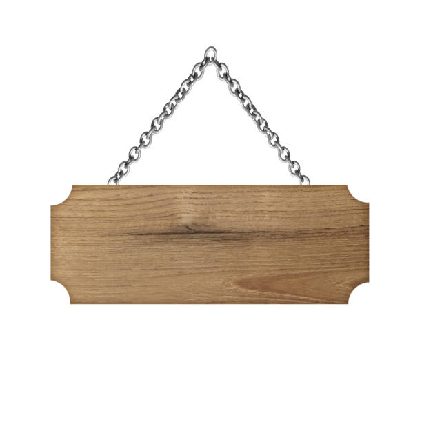 istock Wooden sign hanging on a chain isolated on white background 905058318