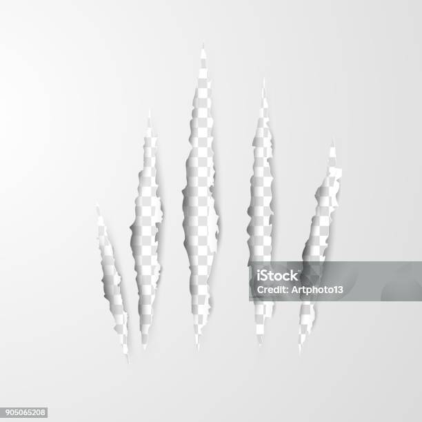 Paper Art And Craft Of Claws Scratches Isolated On Transparent Backgroundvector Illustration Stock Illustration - Download Image Now