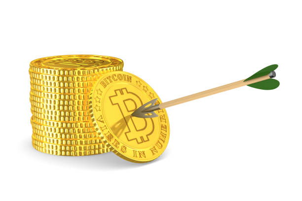 istock coin bitcoin and arrow on white background. Isolated 3D illustration 905075842