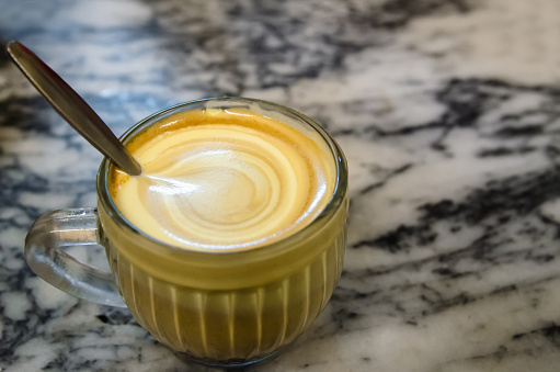 Close up of the Vietnamese Egg Cream Coffee in Hanoi, Vietnam