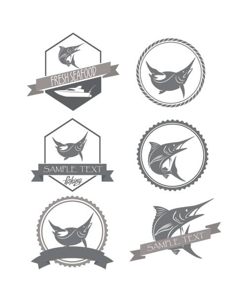 ilustrações de stock, clip art, desenhos animados e ícones de marlin fishing set - marlin sailfish nature saltwater fish