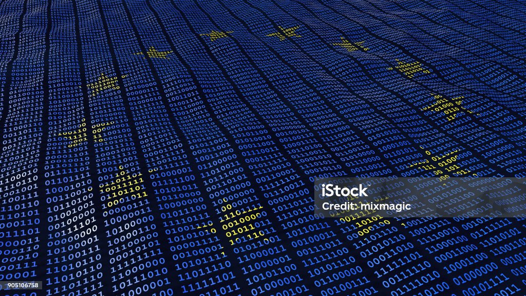 EU Data Protection GDPR bits and bytes European Union Data Protection bits and bytes in waving pattern with EU stars Europe Stock Photo