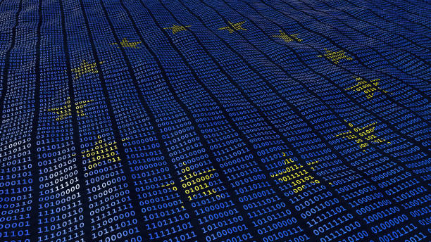 EU Data Protection GDPR bits and bytes European Union Data Protection bits and bytes in waving pattern with EU stars byte photos stock pictures, royalty-free photos & images