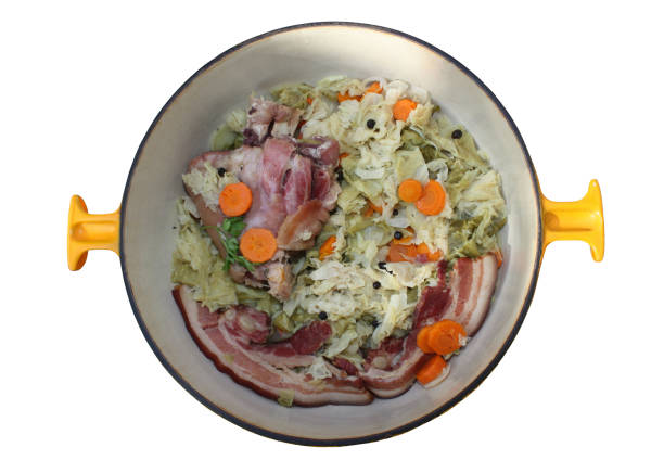 Pot au feu  French cuisine  Pork sausage meat cooked with vegetables in a casserole