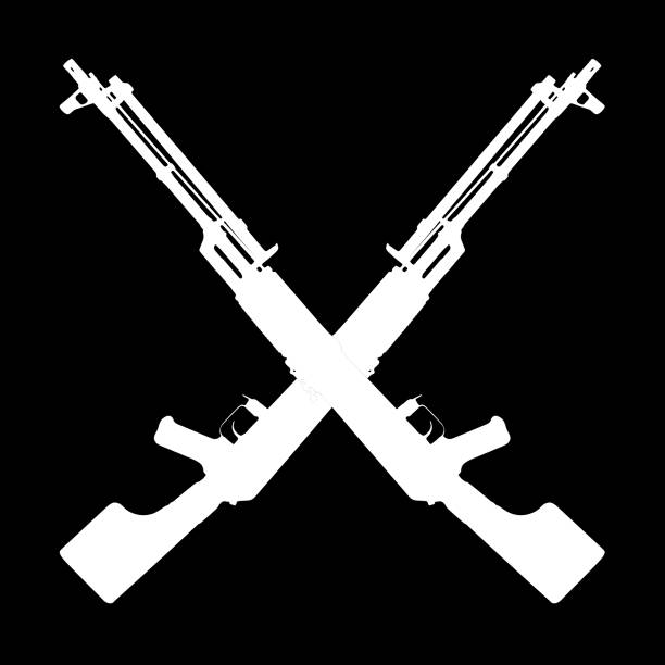 istock Weapon - Silhouette two crossed assault rifle 905112718