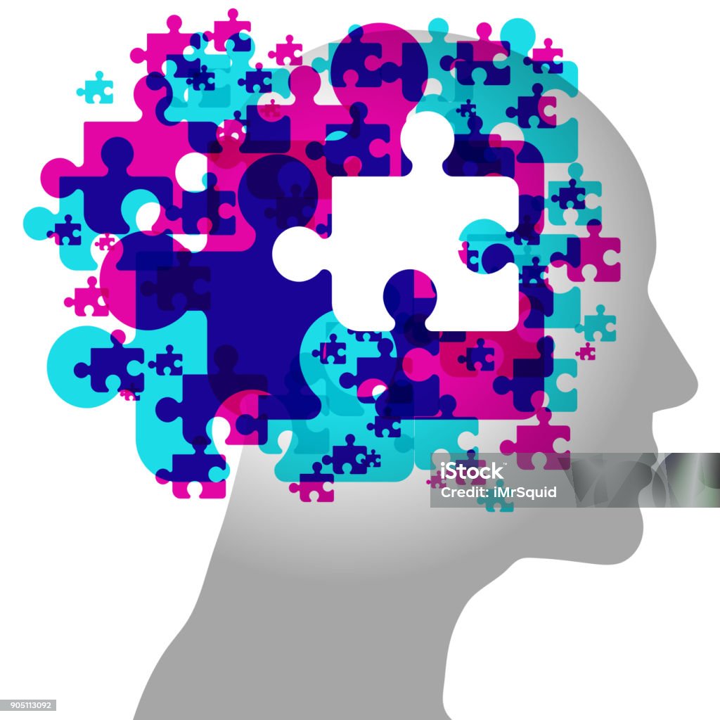Male Unclear A male side silhouette overlaid with various semi-transparent “Jigsaw Puzzle Piece” shapes. Overlaid across the centre is a white jigsaw piece. Jigsaw Piece stock vector