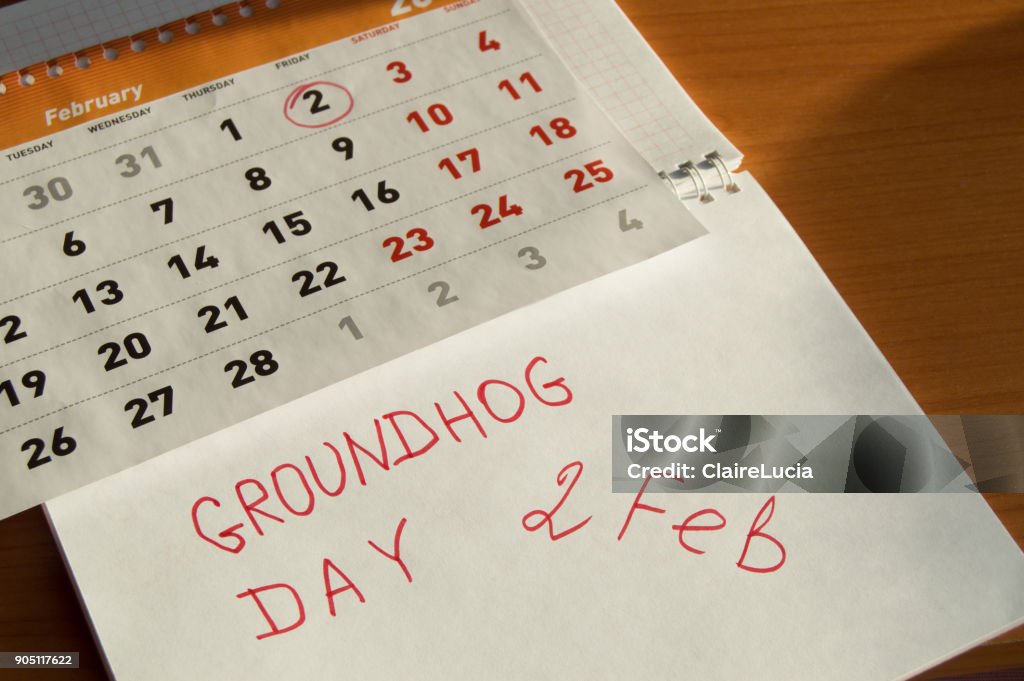 Groundhog day February calendar, Notepad with date 2 Feb Groundhog day February calendar, Notepad with date 2 Feb. 2018 Stock Photo