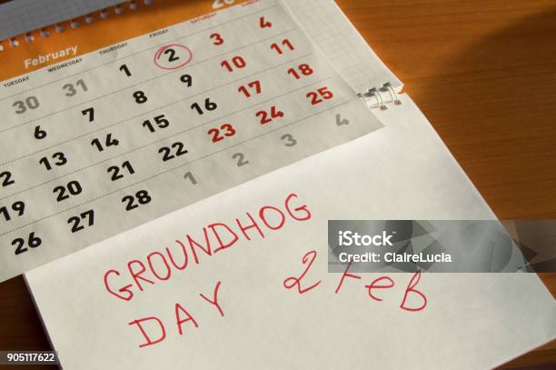 Groundhog Day February Calendar Notepad With Date 2 Feb Stock Photo - Download Image Now