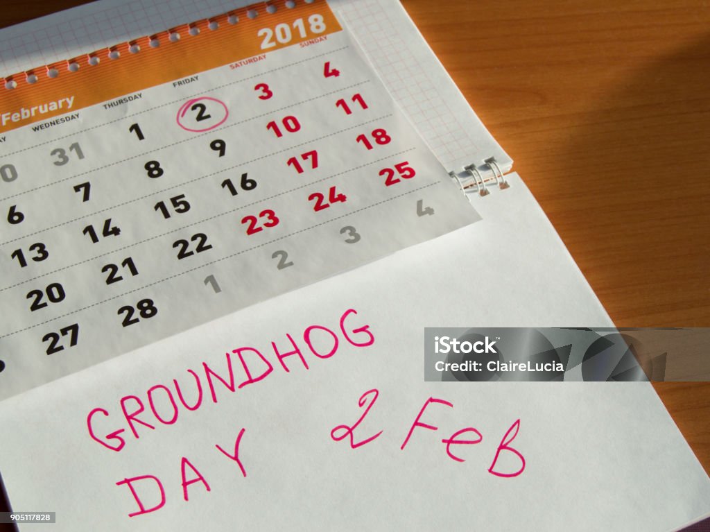 Groundhog day February calendar, Notepad with date 2 Feb Groundhog day February calendar, Notepad with date 2 Feb. 2018 Stock Photo