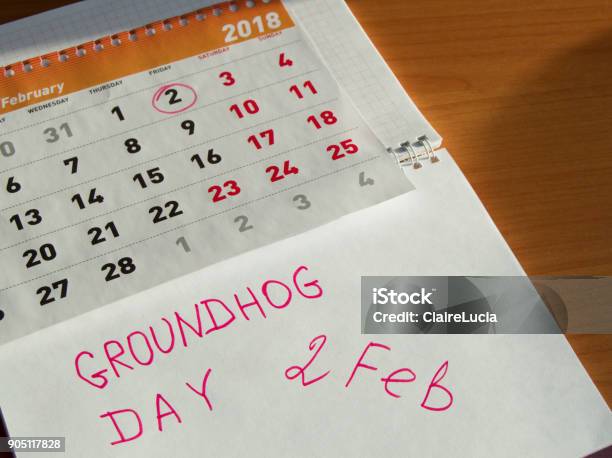 Groundhog Day February Calendar Notepad With Date 2 Feb Stock Photo - Download Image Now