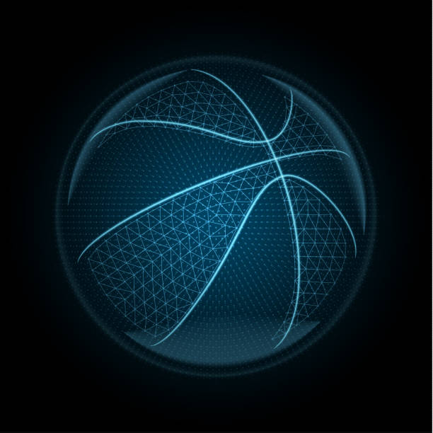 wektorowy obraz piłki koszykarskiej wykonanej ze świecących linii, punktów i wielokątów - curve ball stock illustrations