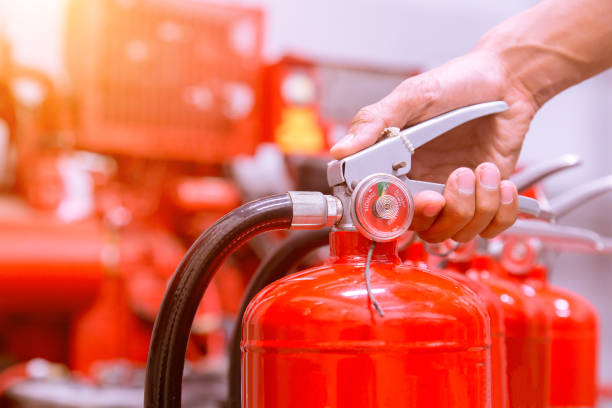 fire extinguishers available in fire emergencies. stock photo