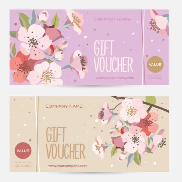 Vector illustration of Gift card with сherry blossoms. Invitation card