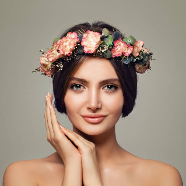 istock Young Woman Spa Model with Nude Makeup on Background 905127148