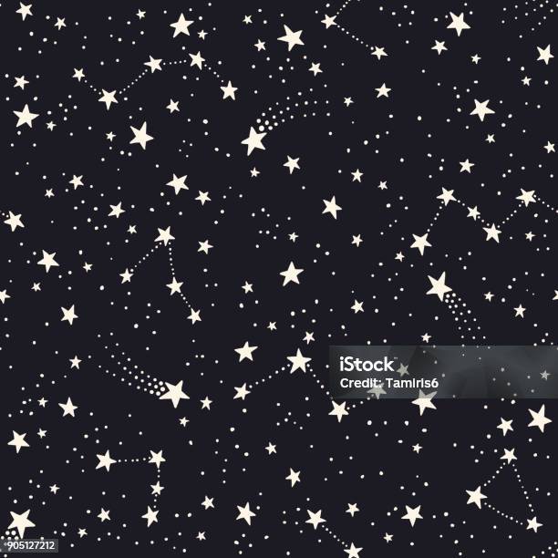 Seamless Pattern With Constellations And Stars Stock Illustration - Download Image Now - Star - Space, Pattern, Star Shape