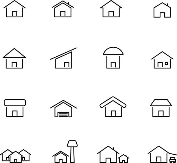 Vector illustration of House and home icon set vector. Living construction and symbol concept. Thin line icon theme. White isolated background. Illustration vector.