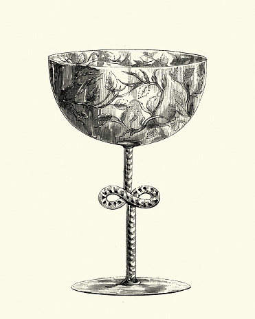 Vintage engraving of a Champagne Glass, Victorian 19th Century