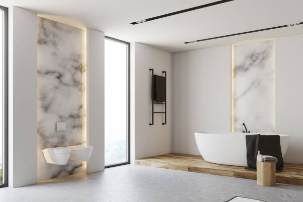 istock White and marble bathroom corner, toilets 905138342