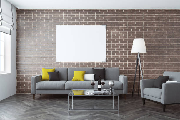 istock Brick wall living room, sofa, poster 905139380