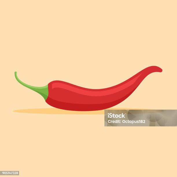 Red Chilli Pepper Flat Style Icon Vector Illustration Stock Illustration - Download Image Now