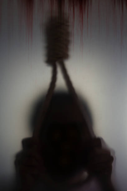 Shadow Blur Of Man Hand Holding Hanging Rope Noose With Bloody Background  Stock Photo - Download Image Now - iStock