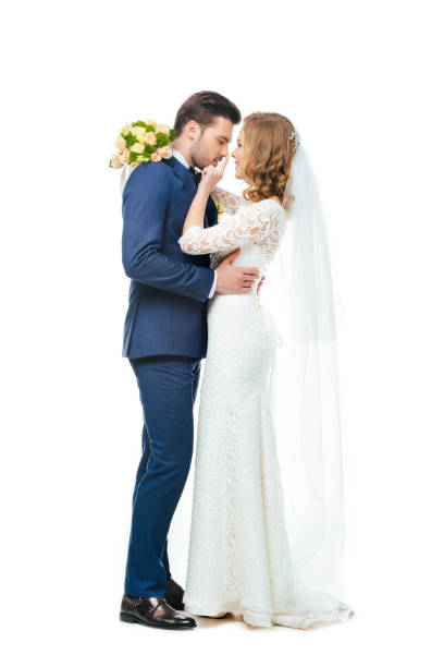 istock side view of young wedding couple looking at each other 905163598