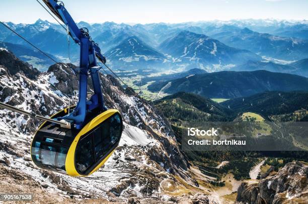 Cable Car In Austrian Alps Stock Photo - Download Image Now - Dachstein Mountains, Austria, Overhead Cable Car