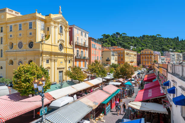 Market at Cours Saleya in Nice, France. stock photo