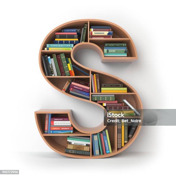 Letter S In The Form Of Shelves With Books Isolated On White Stock Photo - Download Image Now