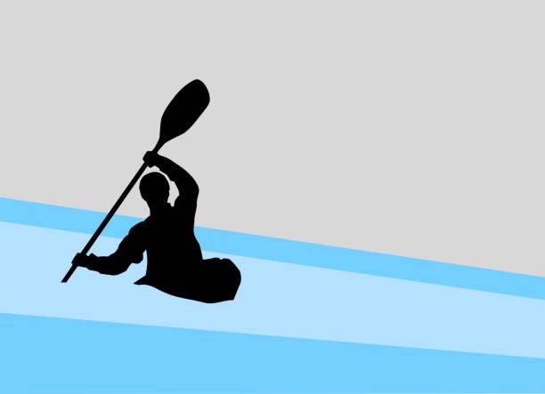 stockillustraties, clipart, cartoons en iconen met silhouet van een kayaker - kano op rivier