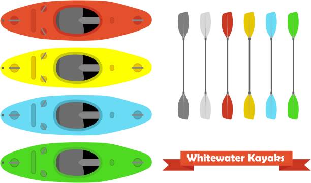 illustrations, cliparts, dessins animés et icônes de kayaks d’eau vive avec pagaie en différentes couleurs - montana outdoor pursuit canoe canoeing