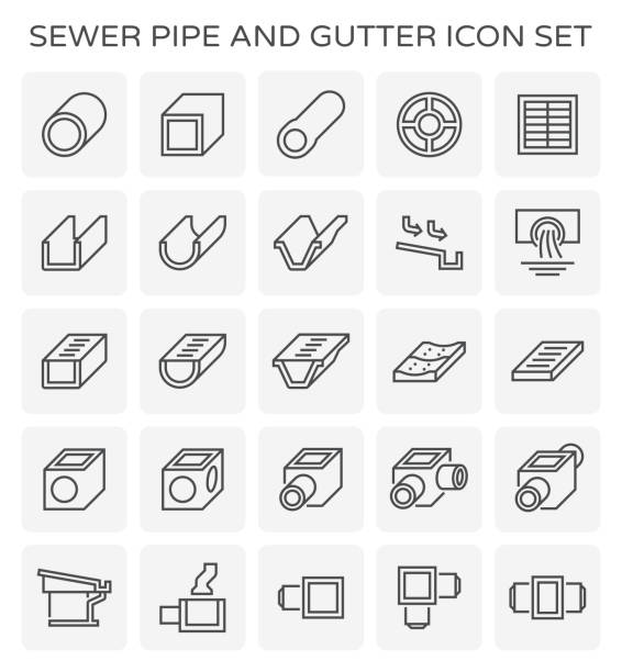 sewer pipe icon Sewer pipe and gutter icon set. concrete symbols stock illustrations