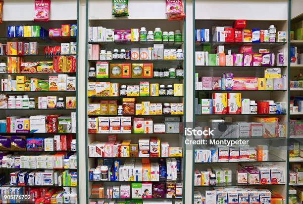 29th December 2017 Brno Czech Republic Background In Pharmacy Goods In The Shelf Medicines And Vitamins For Health And Healthy Lifestyle Concept For Business And Sales Stock Photo - Download Image Now