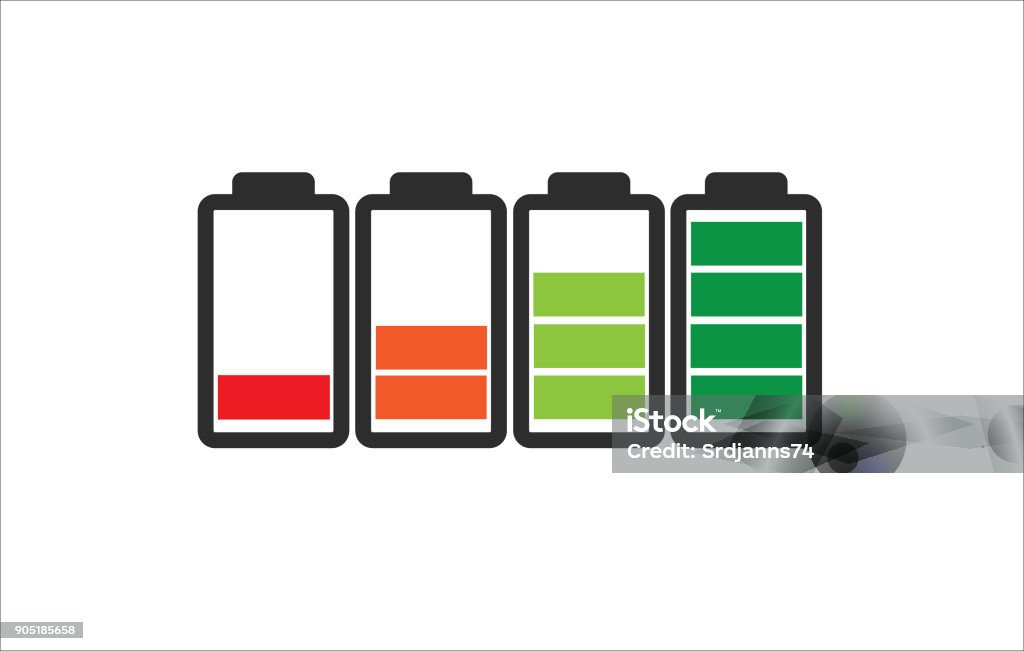 Indicateur de niveau chargeur de batterie du vide au plein chargé en couleur - clipart vectoriel de Pile électrique libre de droits