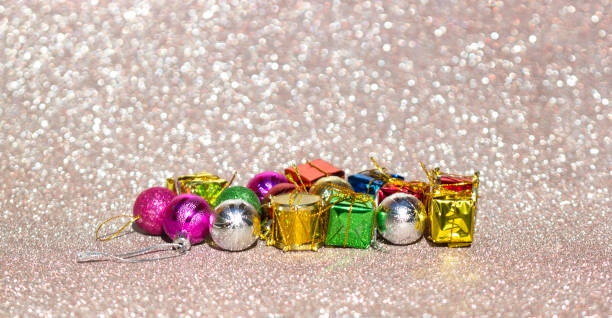 istock Christmas card with fir and decor on glitter 905188540