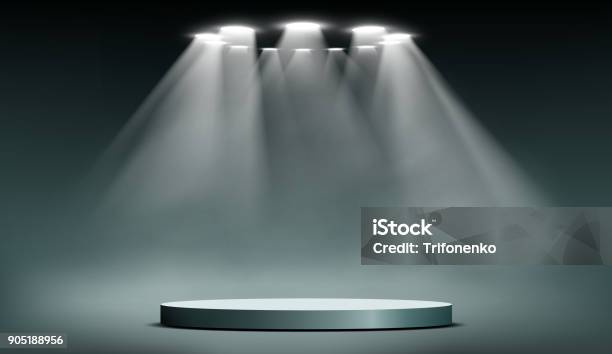 Podium With Searchlights Stock Illustration - Download Image Now - Stage - Performance Space, Winners Podium, Backgrounds