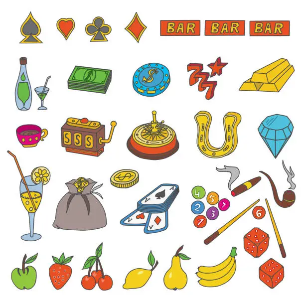 Vector illustration of Casino Elements Doodles set