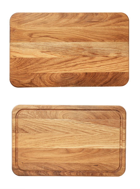 new rectangular wooden cutting board, top view stock photo